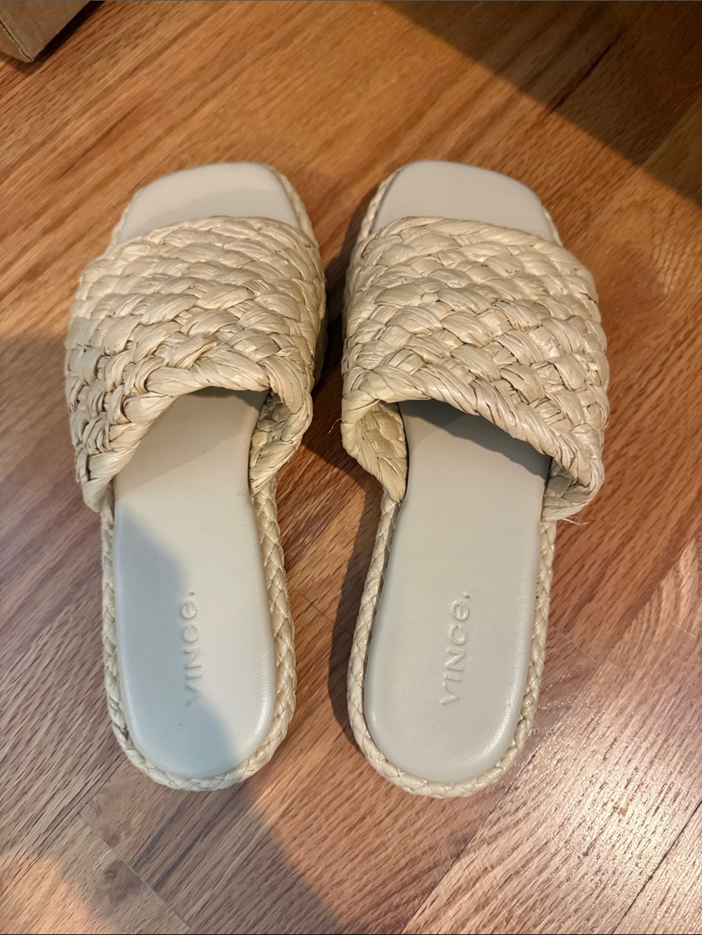 Vince Woven Slide Sandals in Natural Cream